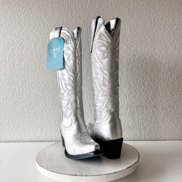 NEW Lane SMOKESHOW Womens Cowboy Boots 6 Silver Western Cowgirl Mid Calf Tall - Picture 11 of 11